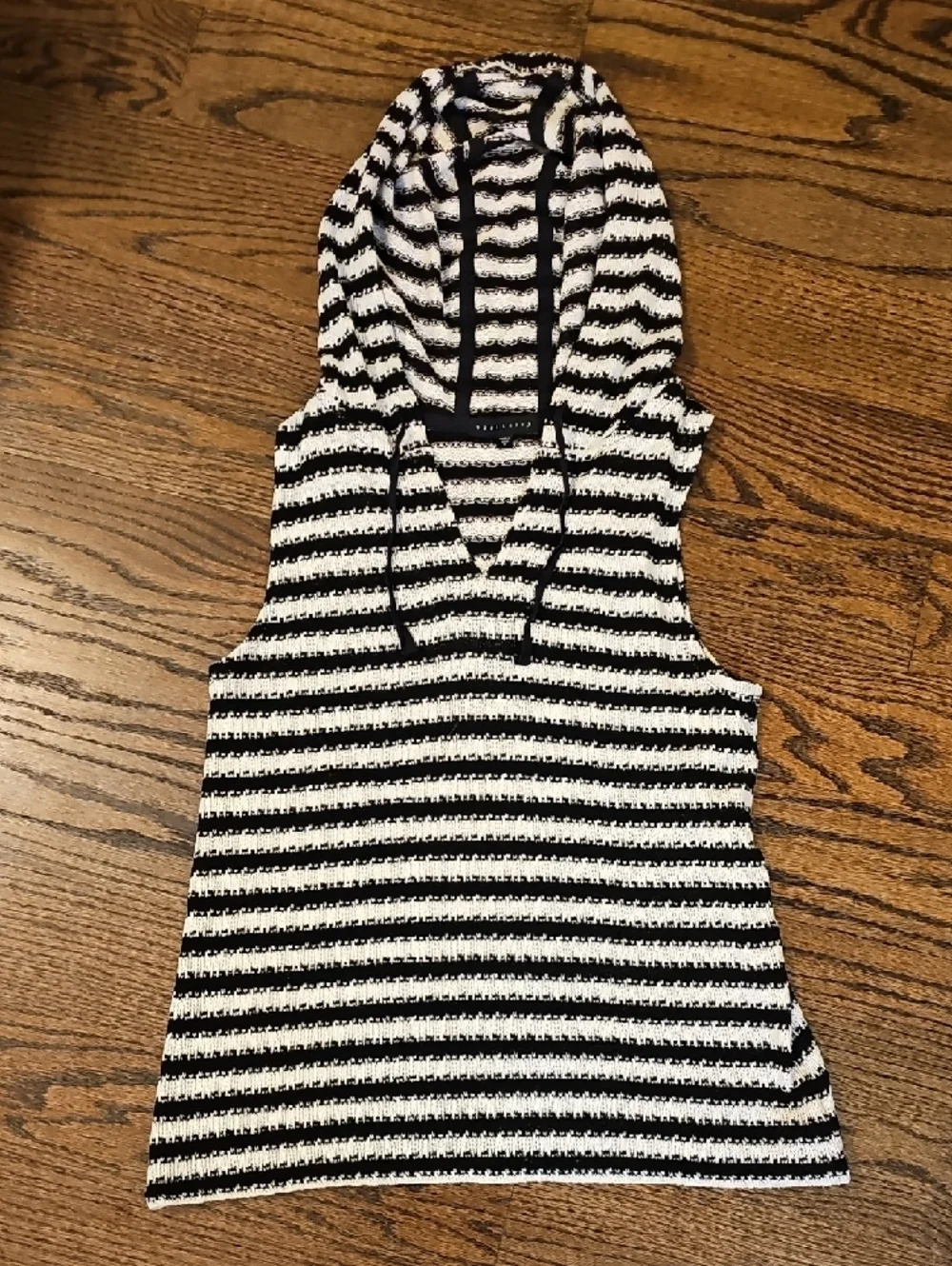 Sanctuary Black & White Striped Hooded Sleeveless Tunic